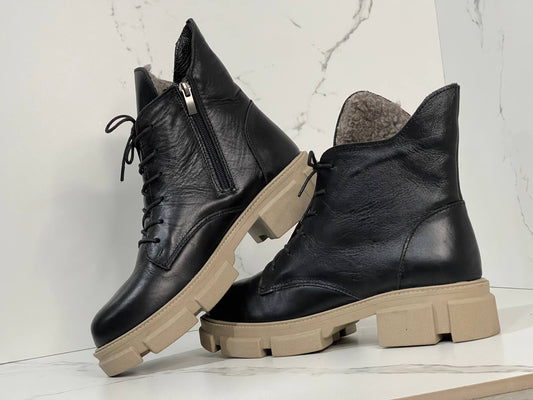 Bocanci Piele Neagră cu Blană Călduroasă